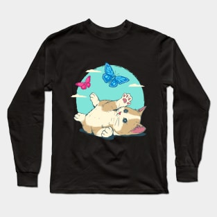 Cute cat play with butterfly Long Sleeve T-Shirt